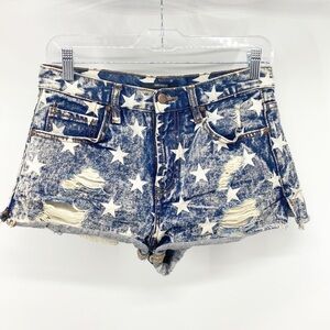 Forever 21 star print acid washed denim deconstructed shorts patriotic western